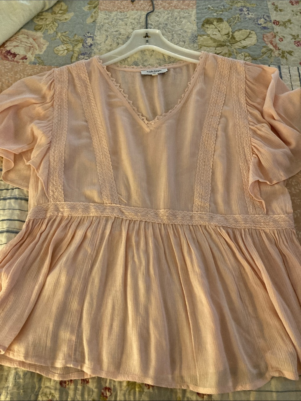 Haute Hippie Peach Lace-Trim Peplum Top